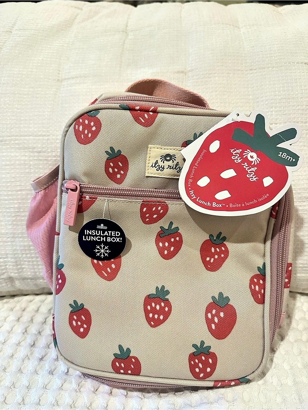 itzy ritzy Insulated Lunch Box Strawberry Print Pink & Red